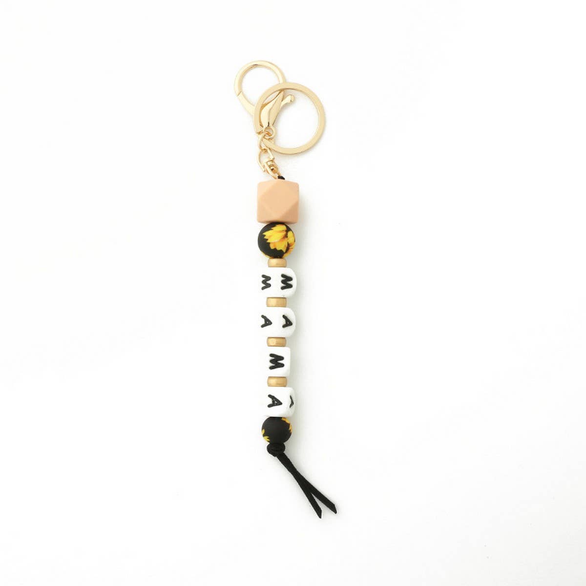 SILICONE BEAD KEYCHAIN WITH LETTER AND WOODEN DISC_CWAB5106