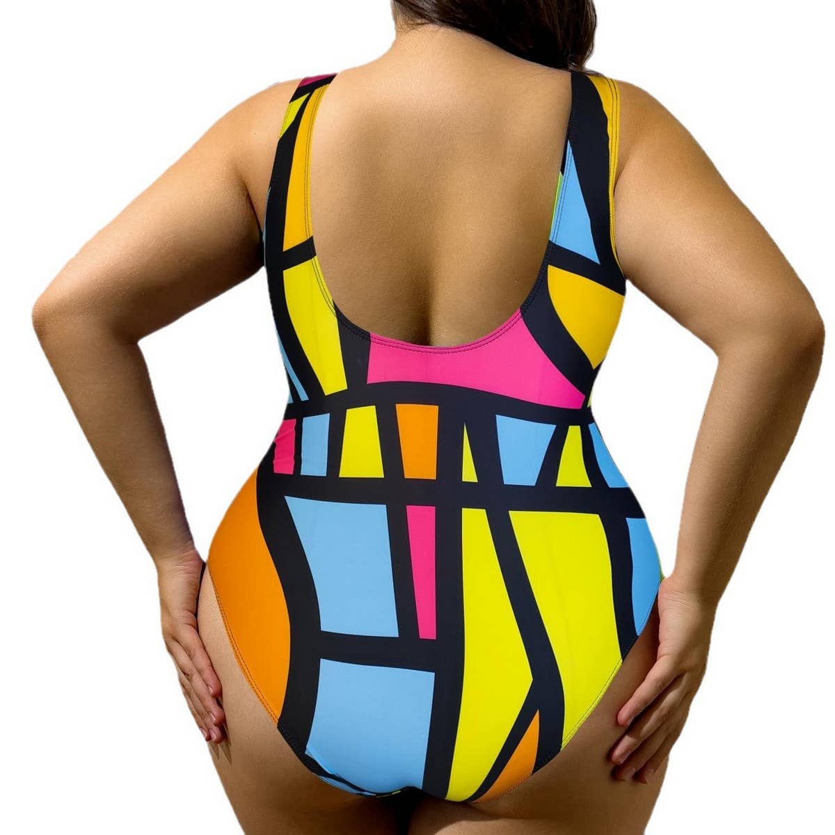 MULTICOLOR HIGH WAISTED TANKINI SWIMSUIT _CWMW0221