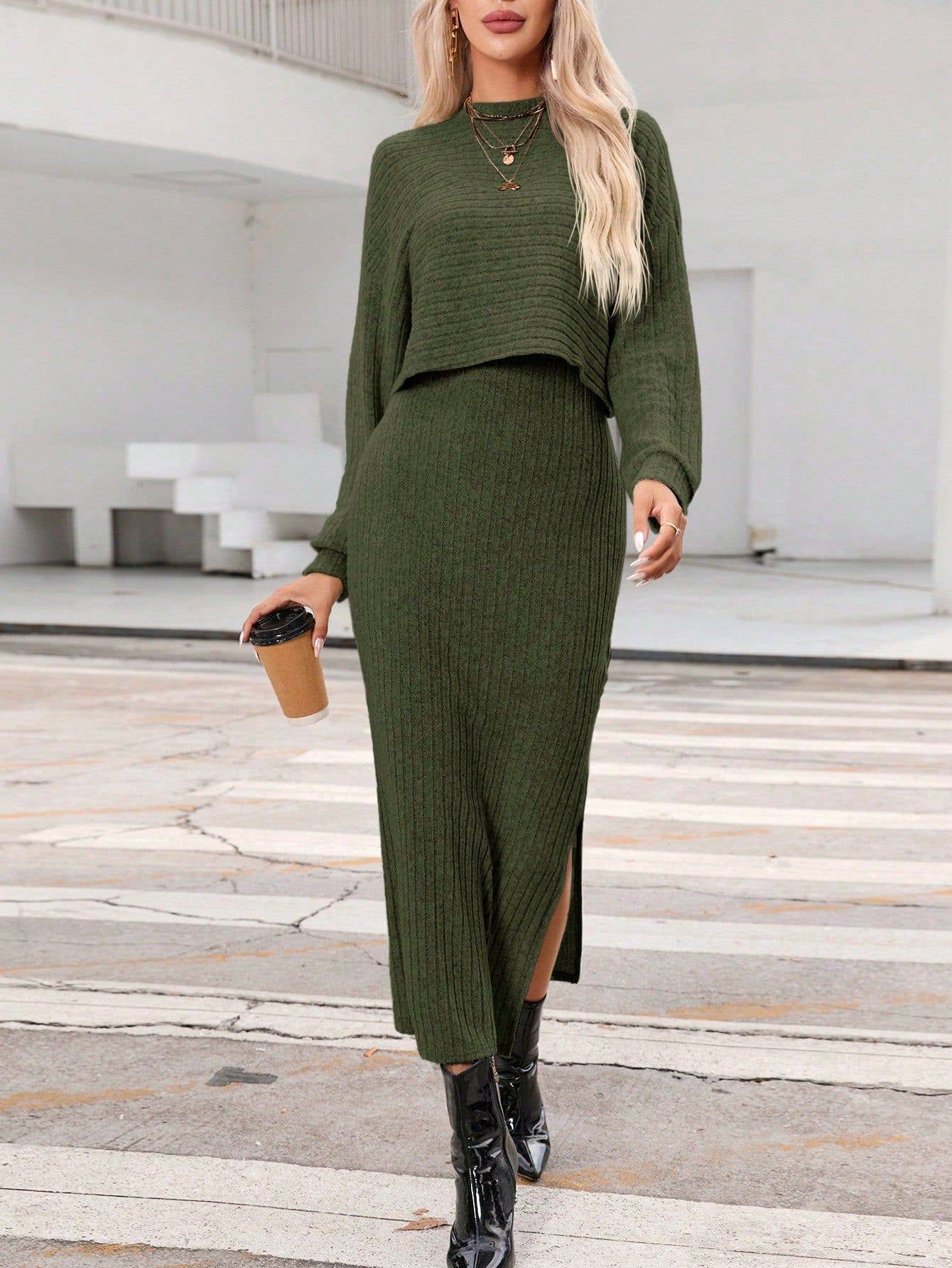 Stylish Sundress Loose T-Shirt Solid Color Suit