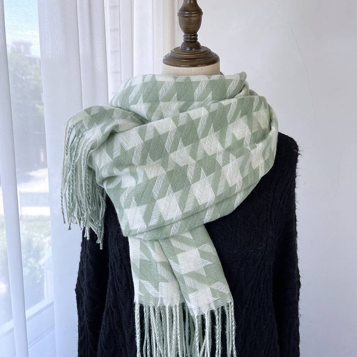 HOUNDSTOOTH TASSEL SCARF THICK WINTER WRAP_CWASC1463