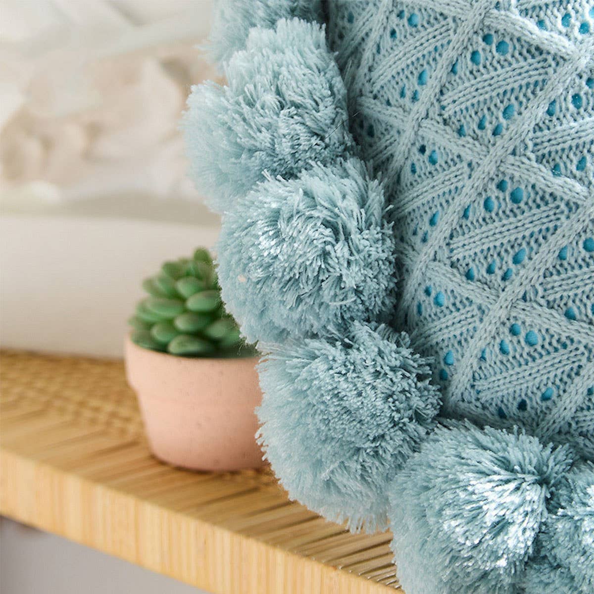 SOLID COLOR ROUND WOOL BALL KNITTED THROW PILLOW_CWMM2365