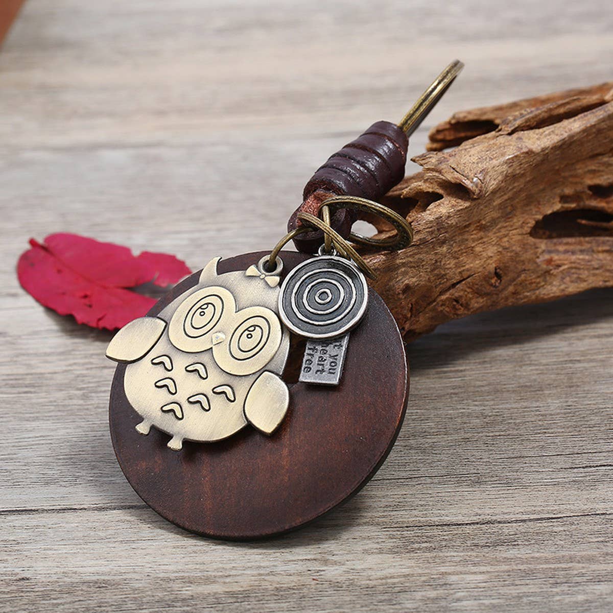 Vintage Creative Owl Pendant Cowhide Keychain_Cwmm4778