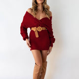 V-Neck Sexy Twist Sweater Wrap Hip Skirt