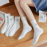 White New Embroidered Simple Middle Socks_Cwms0910