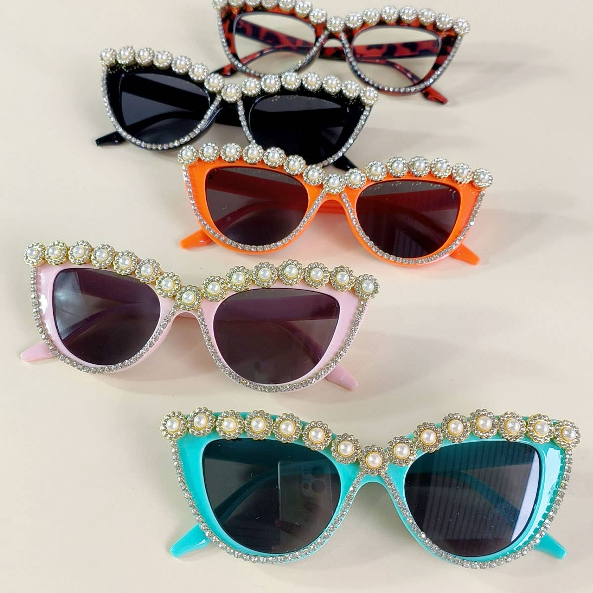 HANDMADE RHINESTONE PEARL RETRO CAT EYE SUNGLASSES_CWASG0268