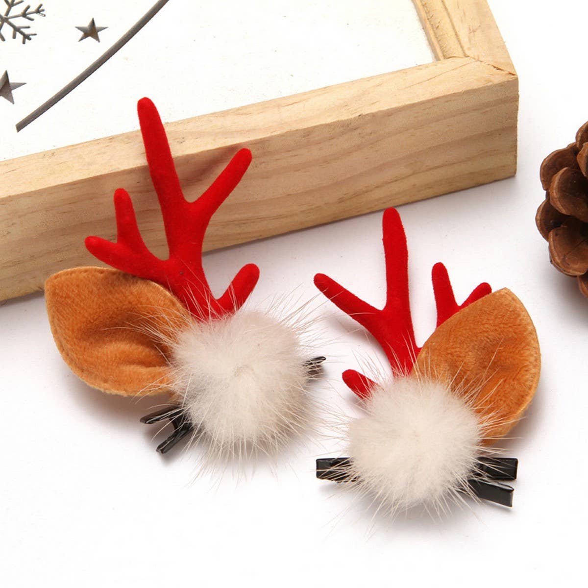 CHRISTMAS CUTE ELK ANTLER HEAD ORNAMENT HAIRPIN_CWAHA3372