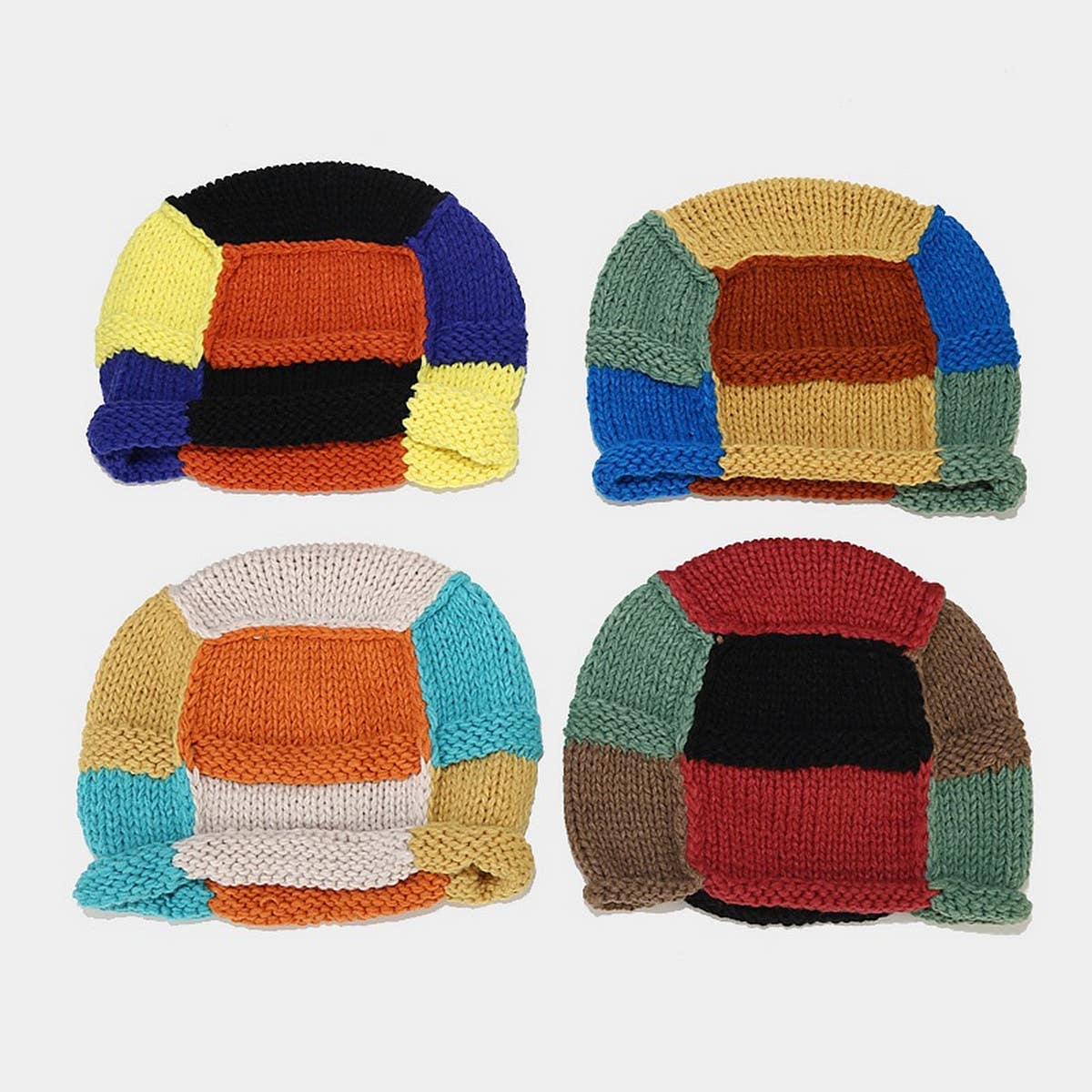 Cwah3169_Warm Hand-Knitted Hat With Curled Brim