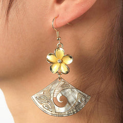 Womens Plumeria Long Fan-Shaped Earrings_Cwmm4272