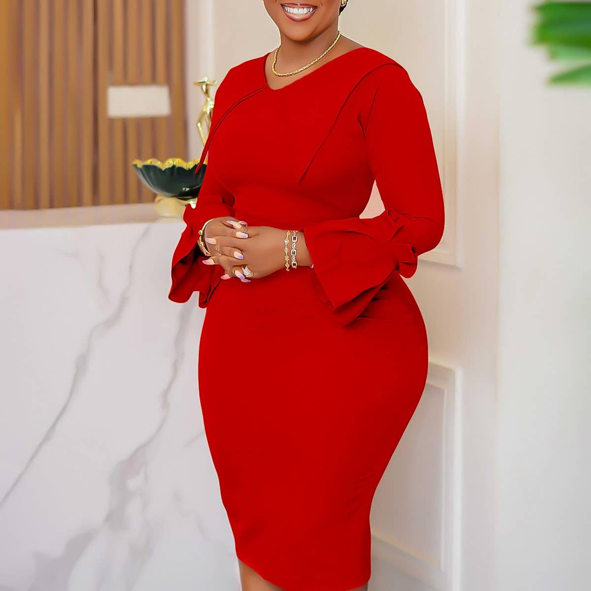 FASHIONABLE AND ELEGANT HIP PENCIL SKIRT DRESS_CWDMD3668