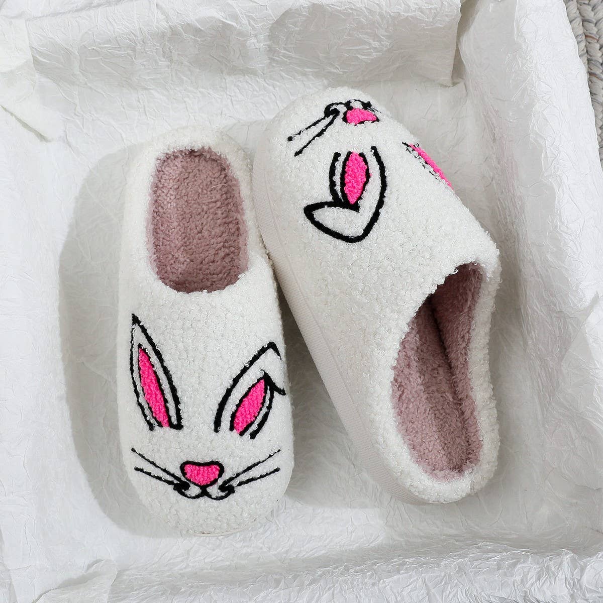 RABBIT PRINT EMBROIDERED COTTON SLIPPERS_CWSHS0866
