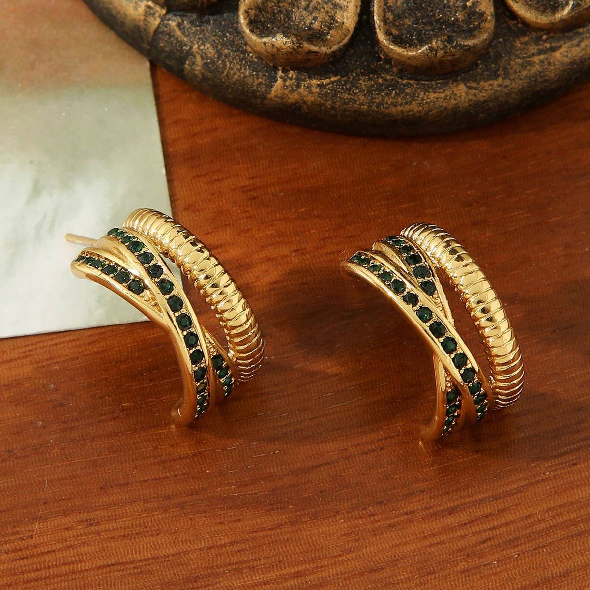 Titanium Steel Gold-Plated Inlaid Zircon Earrings_Cwmm3597