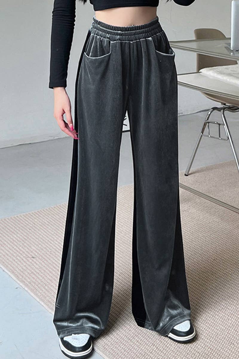 Suede Waist Waist Full Vertical Patchwork Pants