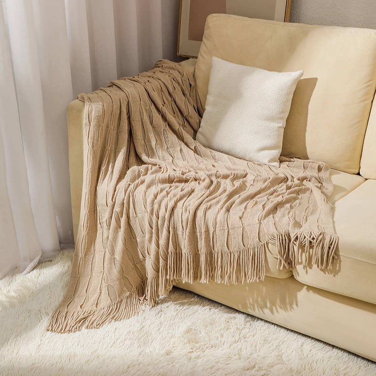 KNITTED THIN TASSEL SOFA BLANKET BED END BLANKET_CWMM0222