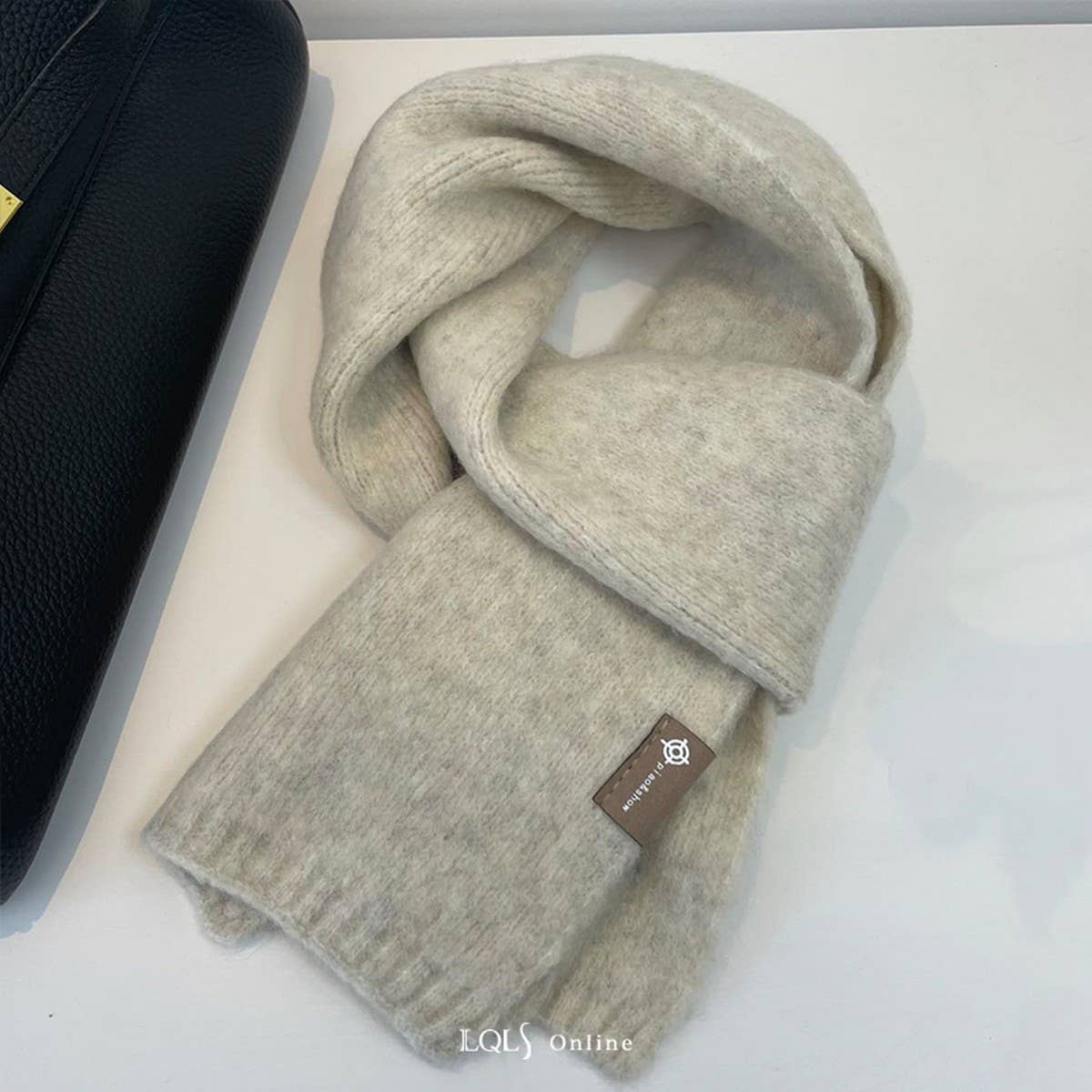 COZY BEIGE WOOL BLEND KNIT SCARF THICK WARM UNISEX_CWASC1503