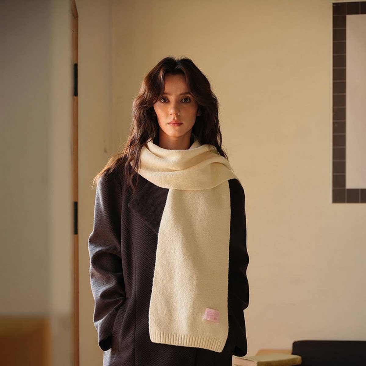 SOLID WOOL BLEND KNIT SCARF FOR WOMEN WARMTH_CWASC2284