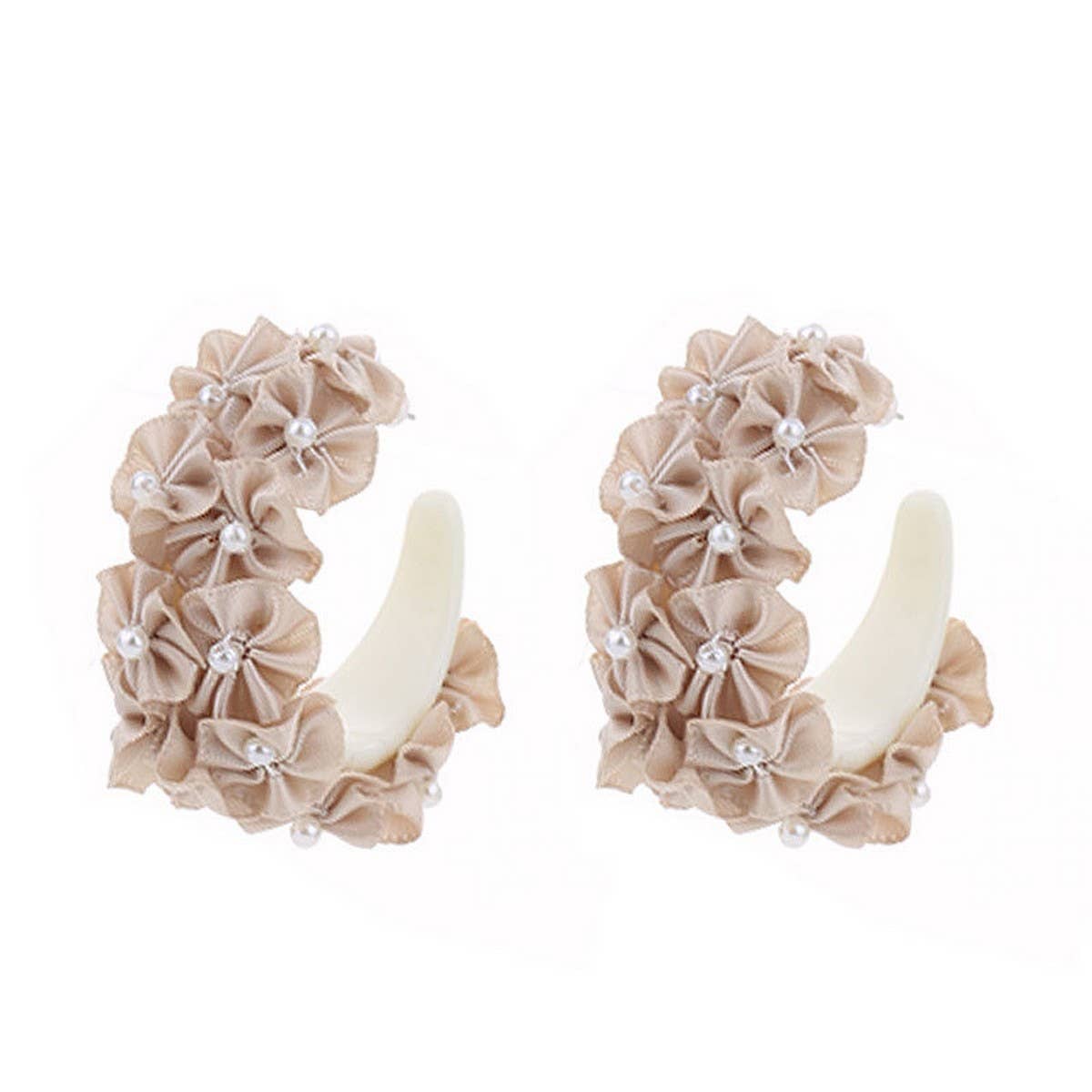 HANDMADE FABRIC FLOWER C HOOP EARRINGS FRESH STYLE_CWMM6280