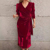 V-Neck Elegant Casual Fashion Solid Color Dress