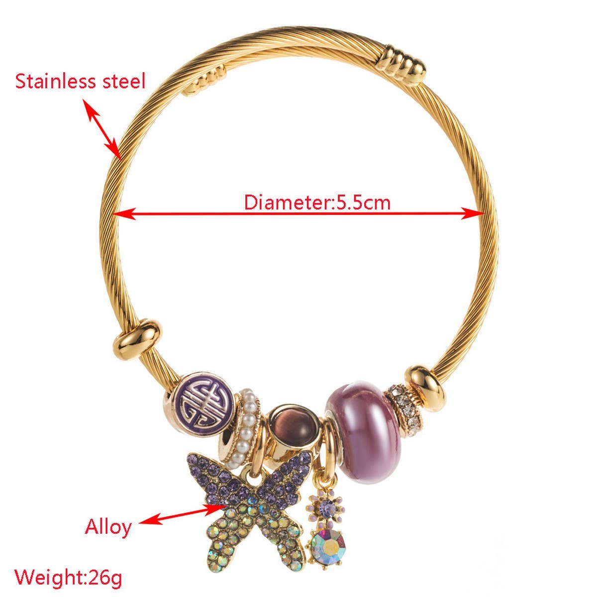 Trendy Beaded Bracelet With Butterfly Pendant_Cwmm8580
