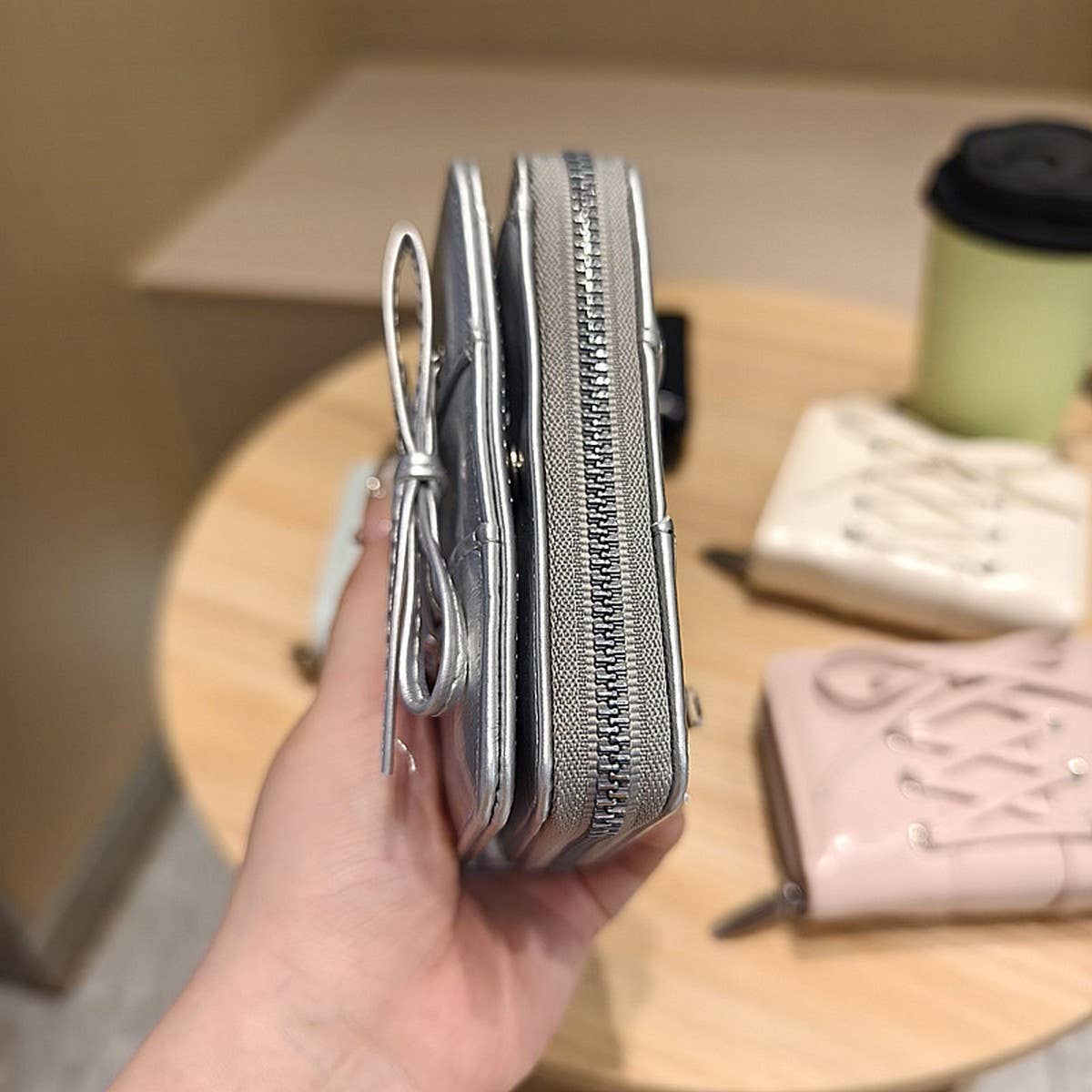 Solid Color Bow Pu Zipper Wallet, Large Capacity_Cwab06247