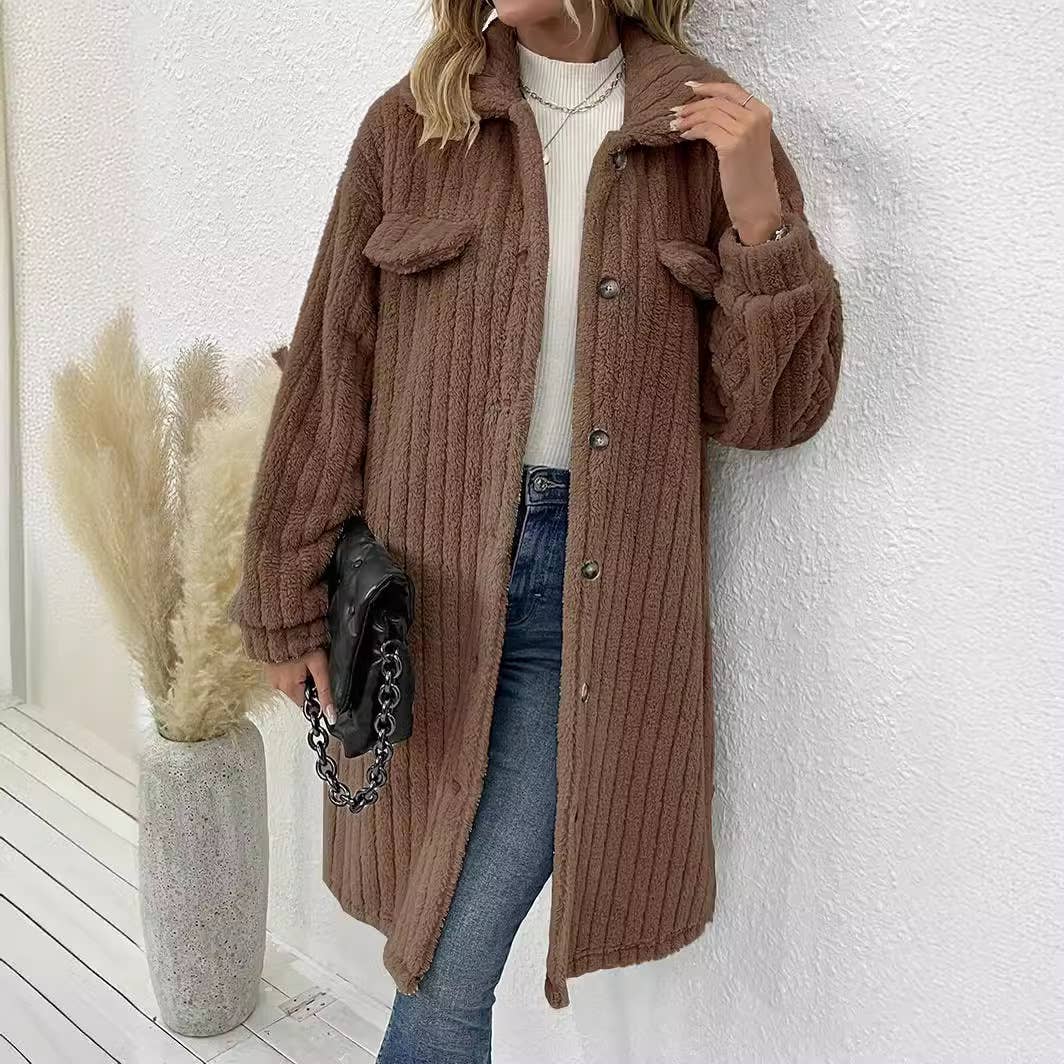 Womens Woolen Coat In Solid Color With Lapels