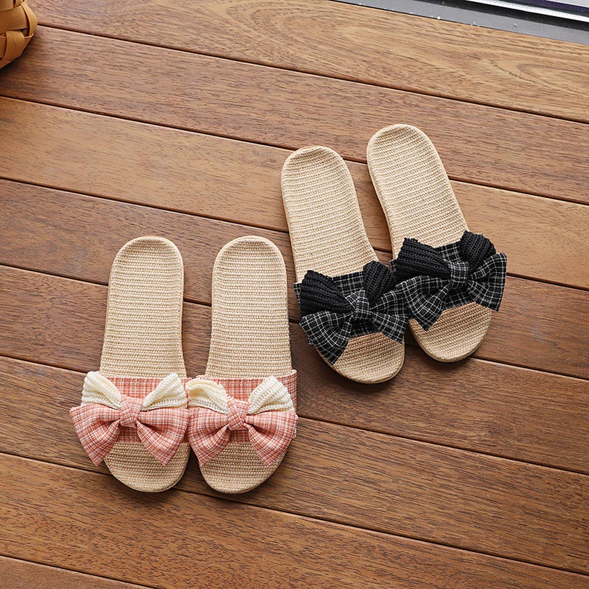 KOREAN LINEN BOW SLIPPERS SOFT SOLE NON SLIP_CWSHF0184