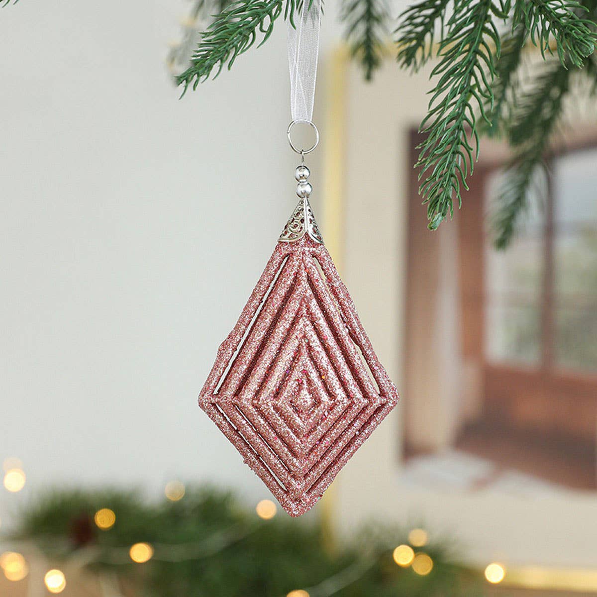 PINK GOLD GLITTER PLASTIC CHRISTMAS TREE ORNAMENT_CWMM9763