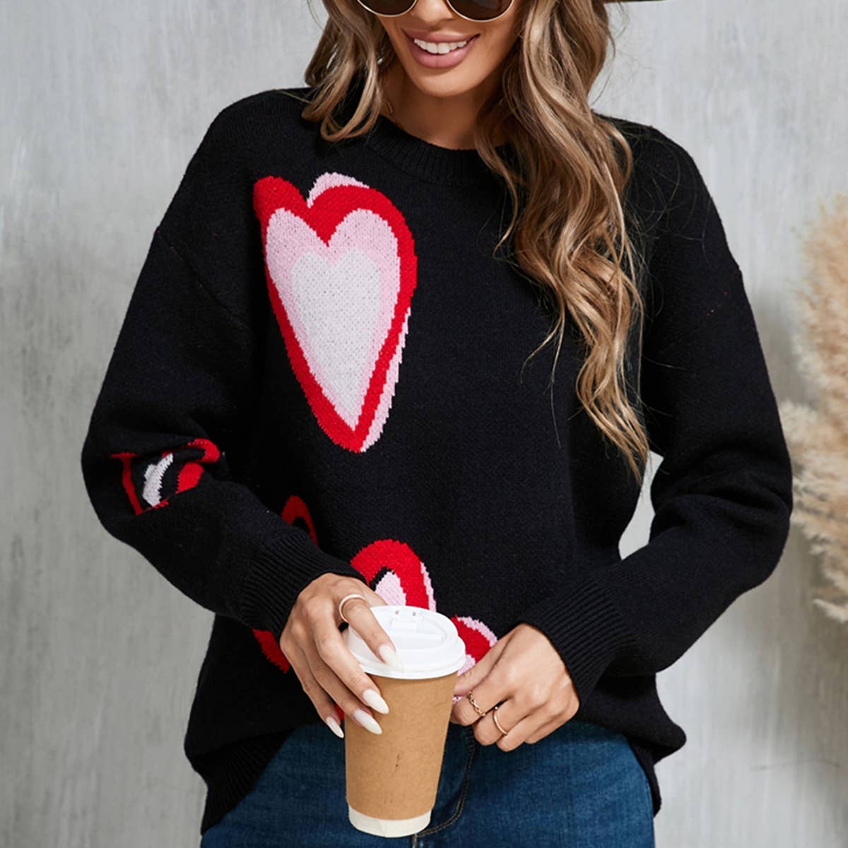 Valentines Day Heart Peach Sweater Knit