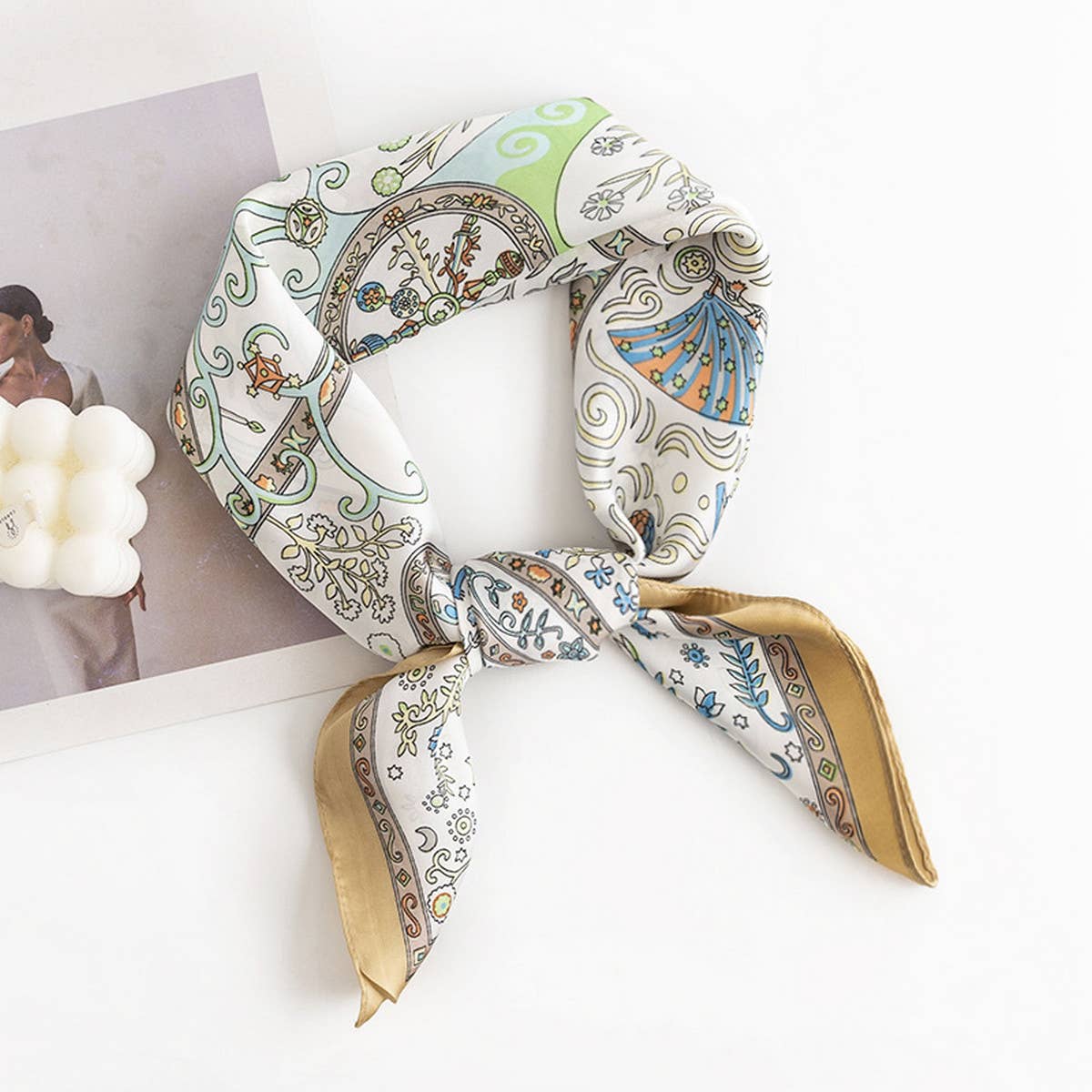 FLORAL SATIN SQUARE SCARF FOR WOMEN S ELEGANCE_CWASC0498