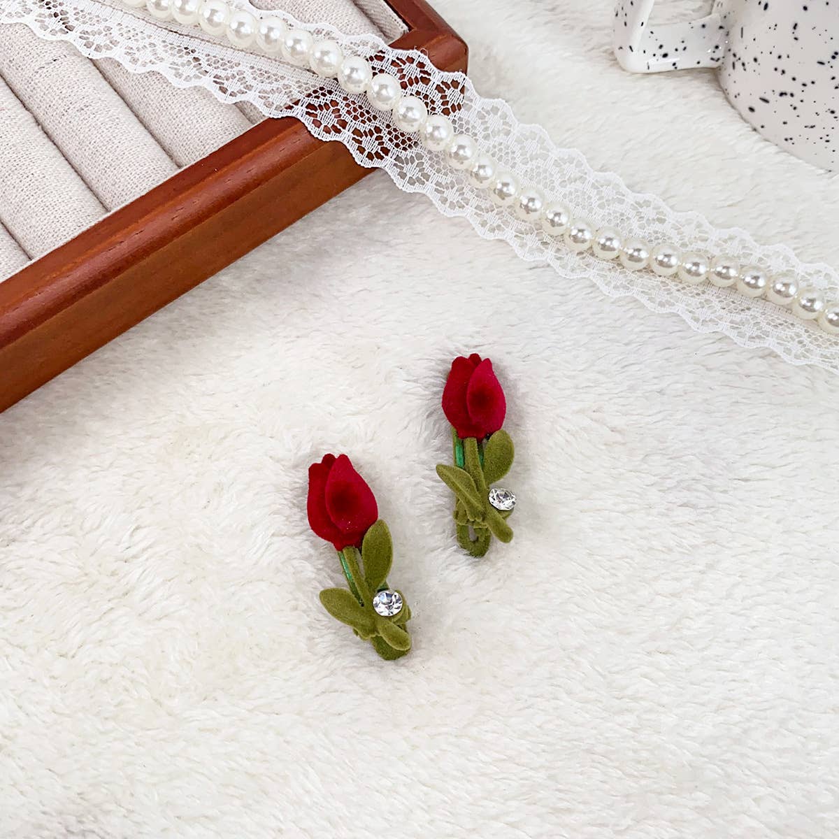 Alloy Flocking Tulip Hairpin Flower Grab Clip_Cwaha5997