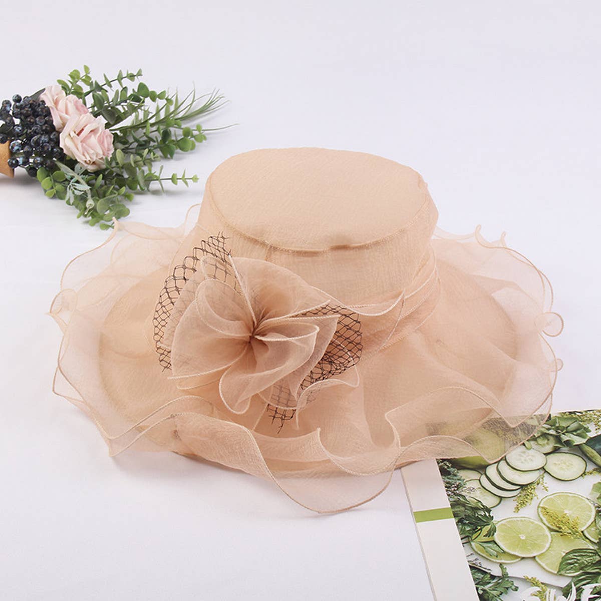 Women New Beach Cover Flower Mesh Hat_Cwah1207