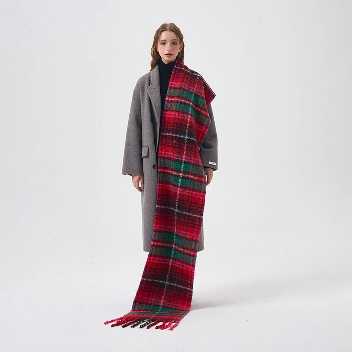 Red Plaid Scarf - Retro Warm Wrap For Couples_Cwasc2331