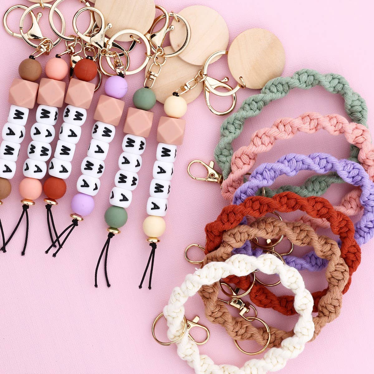 MAMA LETTER BRAIDED SILICONE BEAD KEYCHAIN_CWMM6880