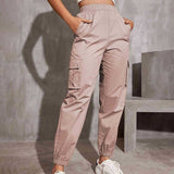 Solid Color Multi-Pocket Casual Cargo Pants Woman
