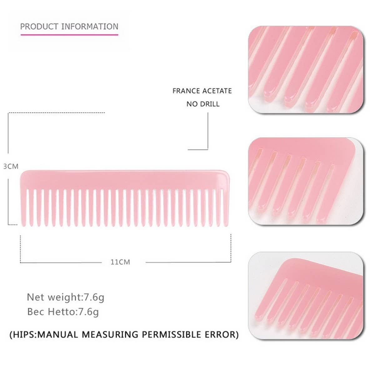 Vintage Acetate Hair Comb Dense Tooth Comb