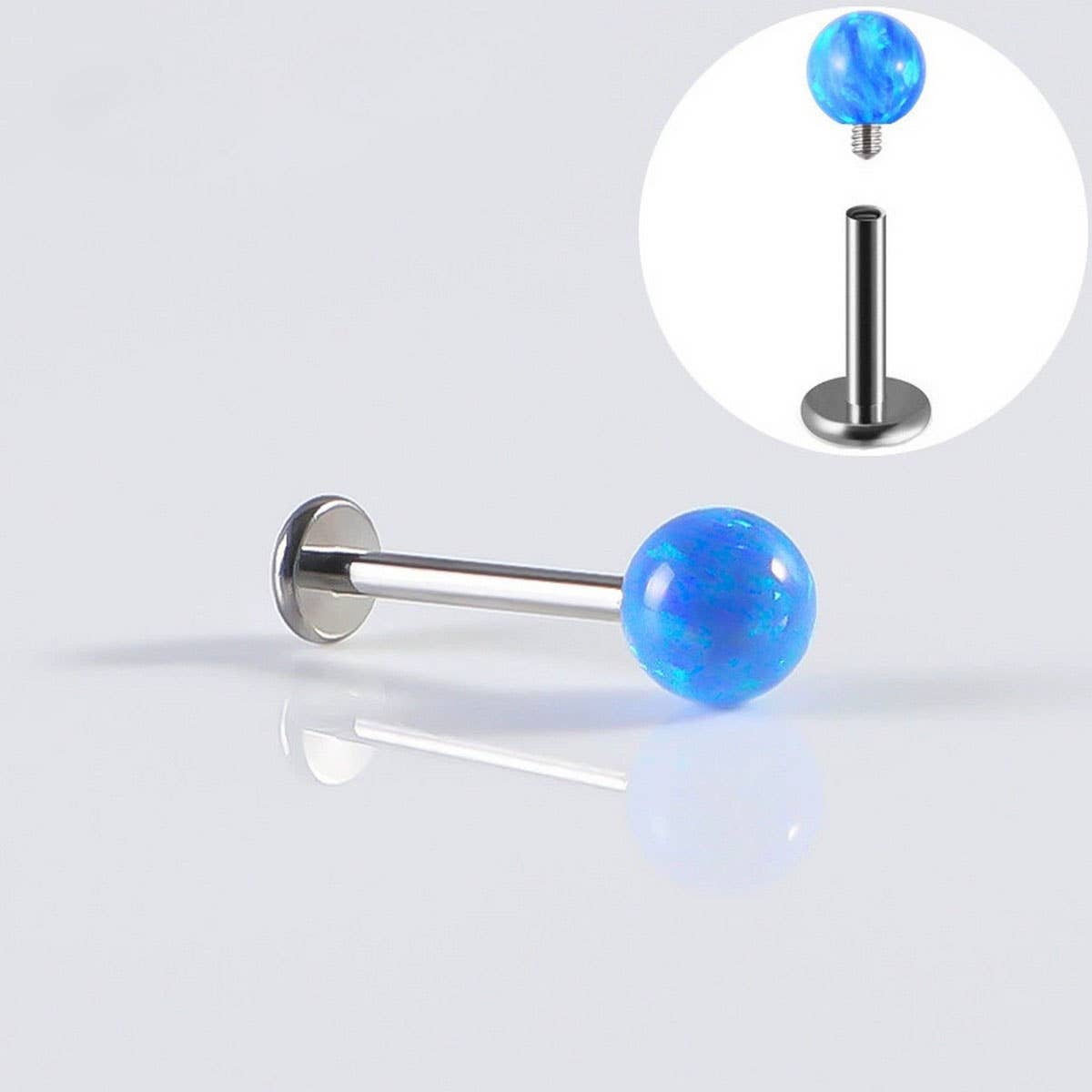 STAINLESS STEEL OPAL LIP STUD STRAIGHT BARBELL_CWMM9589