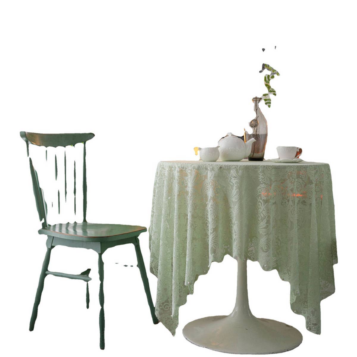 LIGHT GREEN BEADED EMBROIDERED TABLECLOTH_CWMM0963