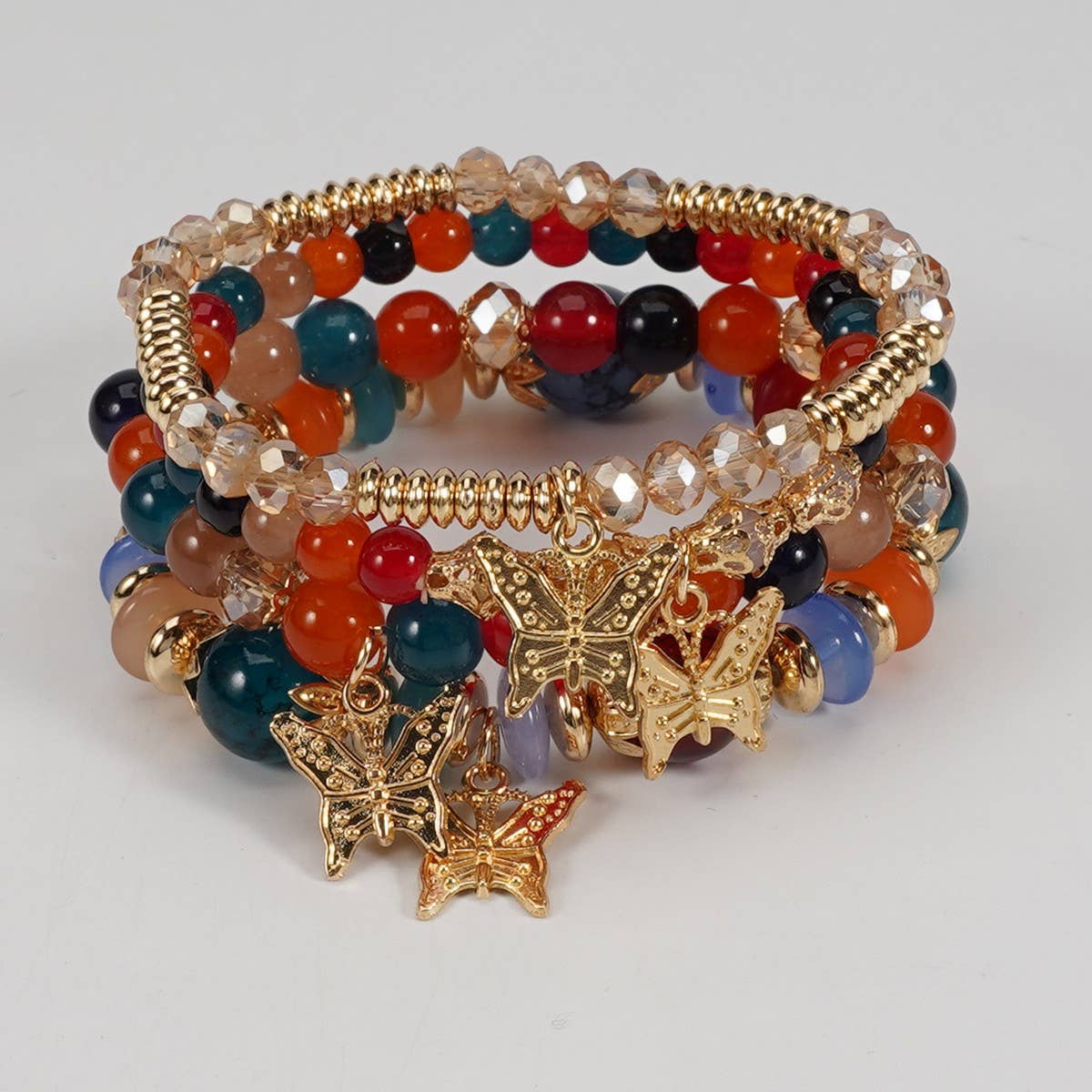 Cwmm10456_Boho Leaf Charm Multi Layer Beaded Bracelet