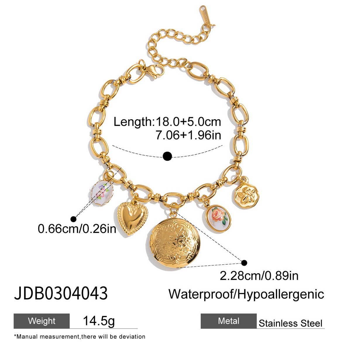 SWEET 18K GOLD PEARL ANGEL HEART PHOTO BRACELET_CWAJE4807