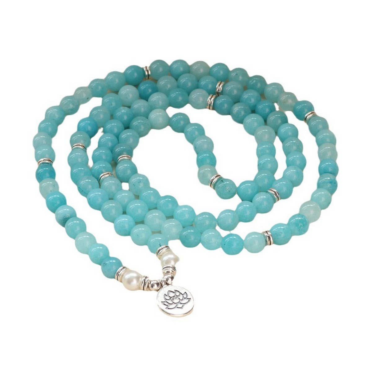 108 LOTUS PENDANT LIGHT BLUE BEADED BRACELET_CWAJE3946