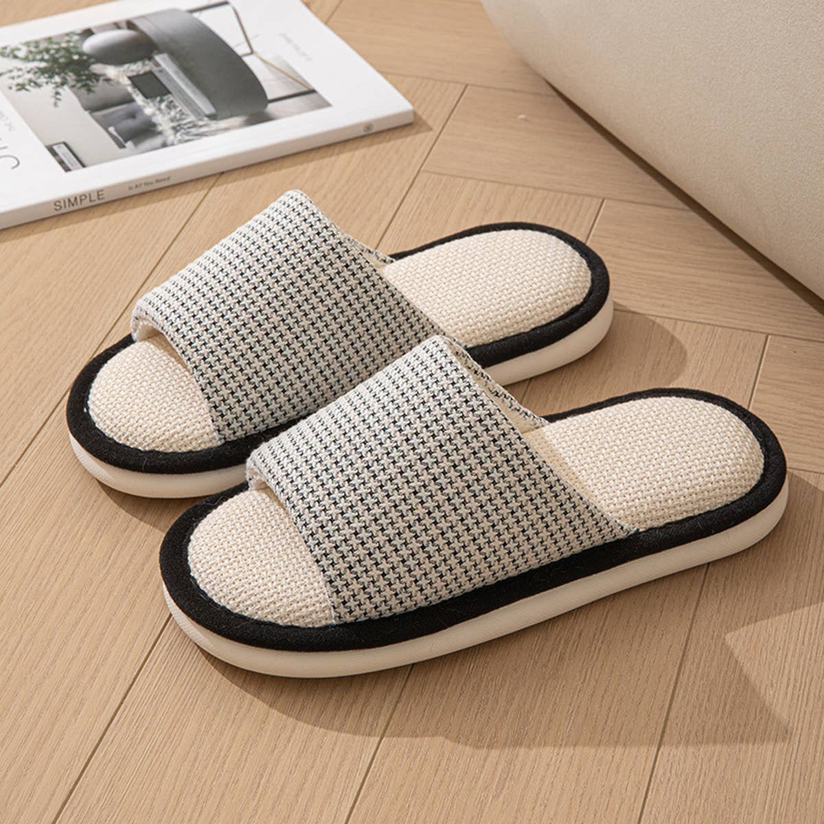 SIMPLE FABRIC INDOOR LINEN SLIPPERS_CWSHS0846