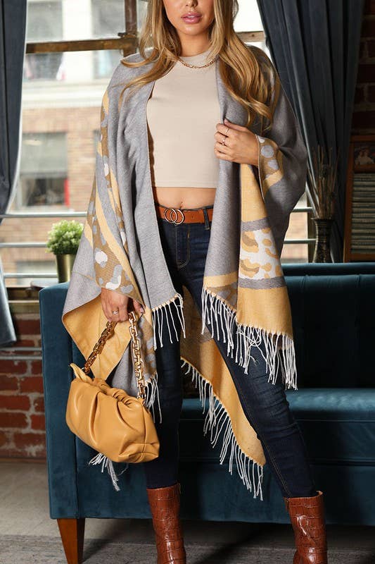 LEOPARD POINT CASUAL SHAWL WRAP_CWASC0005