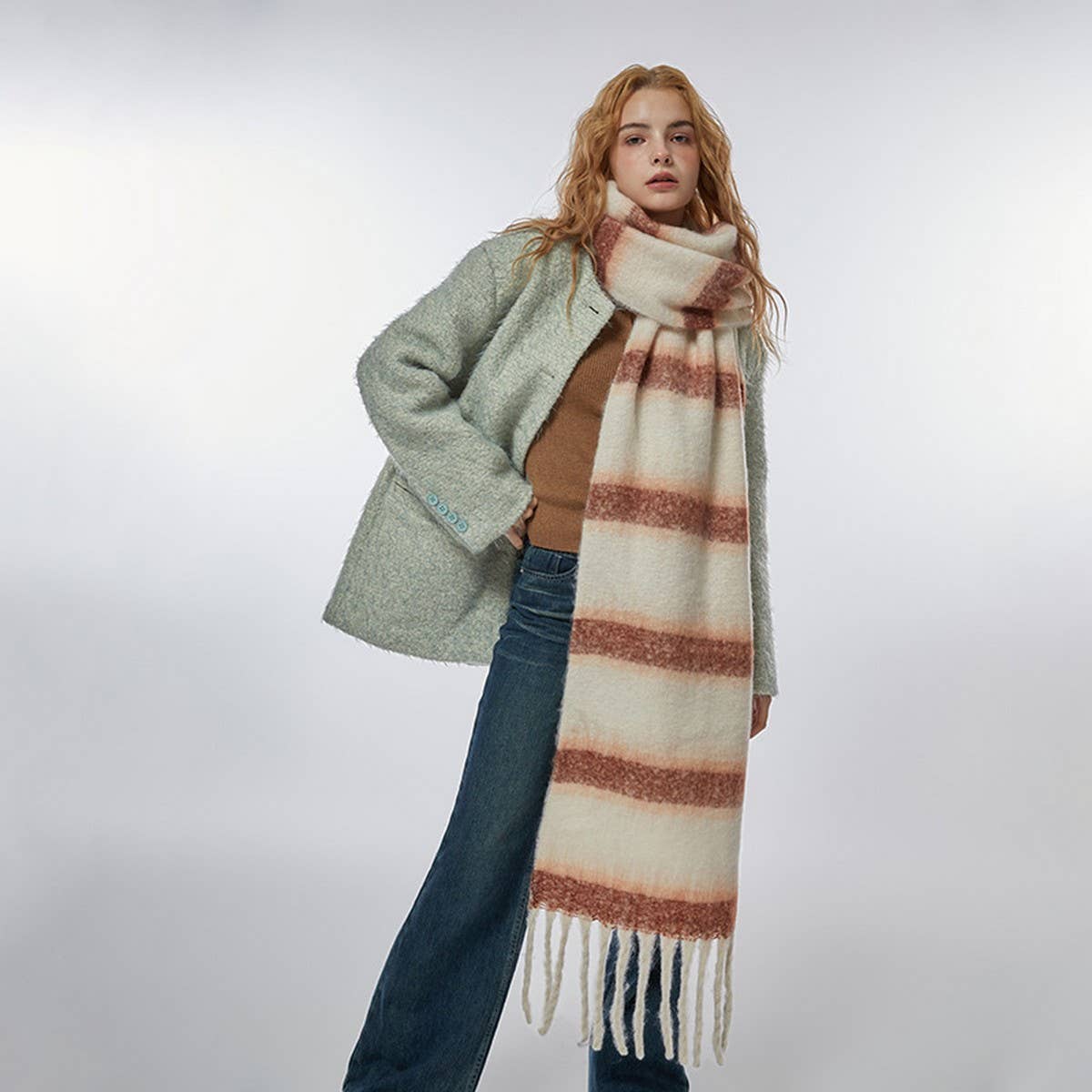 RETRO STRIPE FLEECE SCARF WINTER WARMTH_CWASC2314