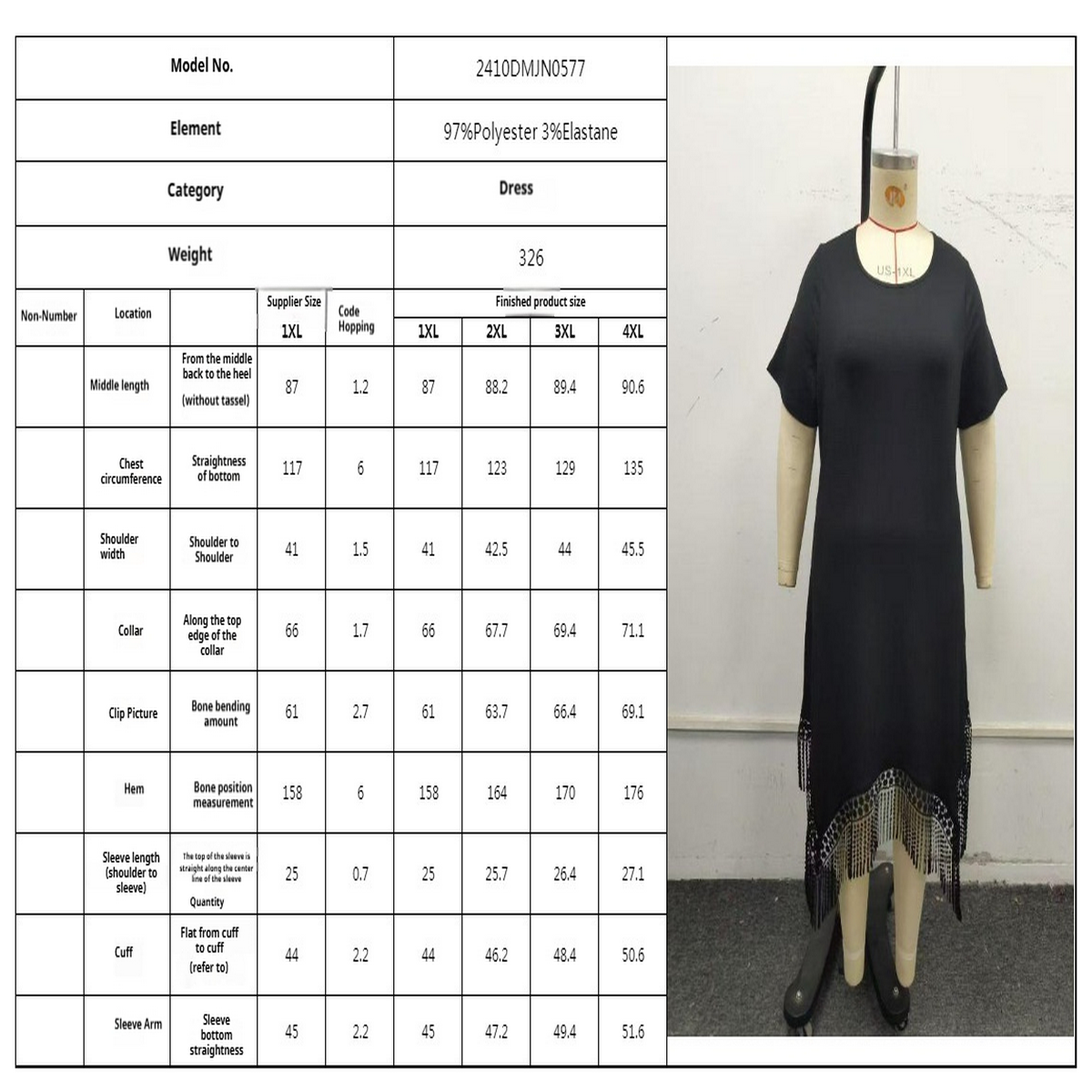 BLACK TASSEL LOOSE FIT SLIM MAXI DRESS_CWDSD8485