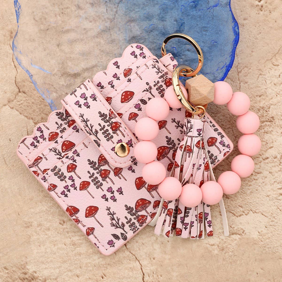 OCEAN PRINT FRUIT CARD WALLET WITH BEAD KEYCHAIN_CUAB00440