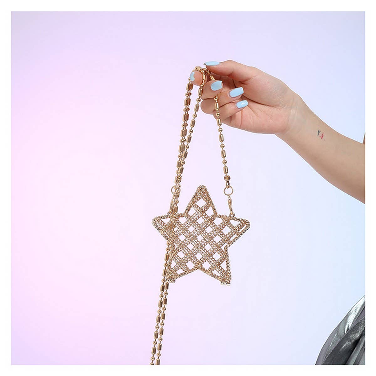 FIVE POINTED STAR HOLLOW CHAIN SQUARE CLUTCH BAG_CWAB3260