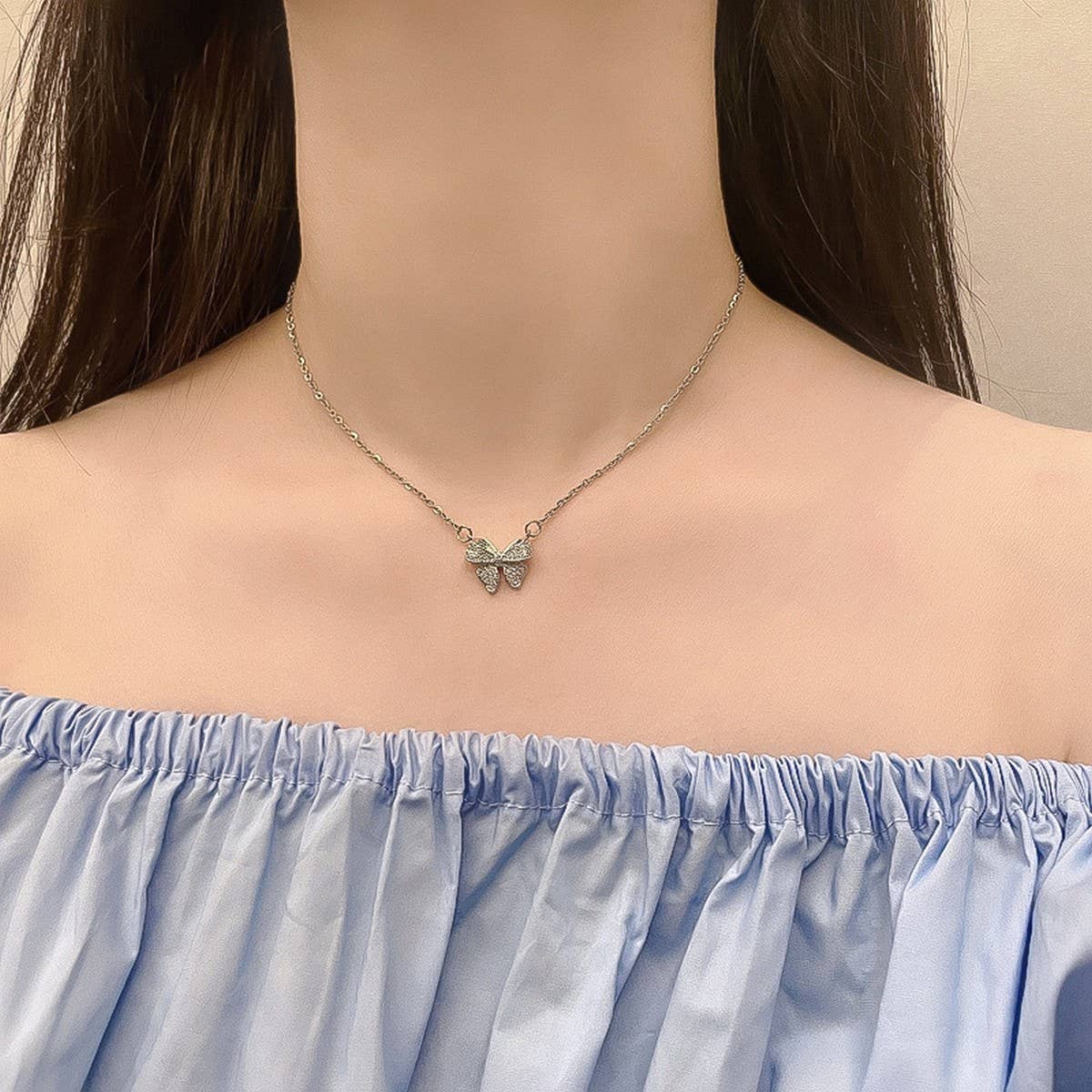 NICHE DESIGN RHINESTONE BOW NECKLACE FOR WOMEN_CWAJE3089