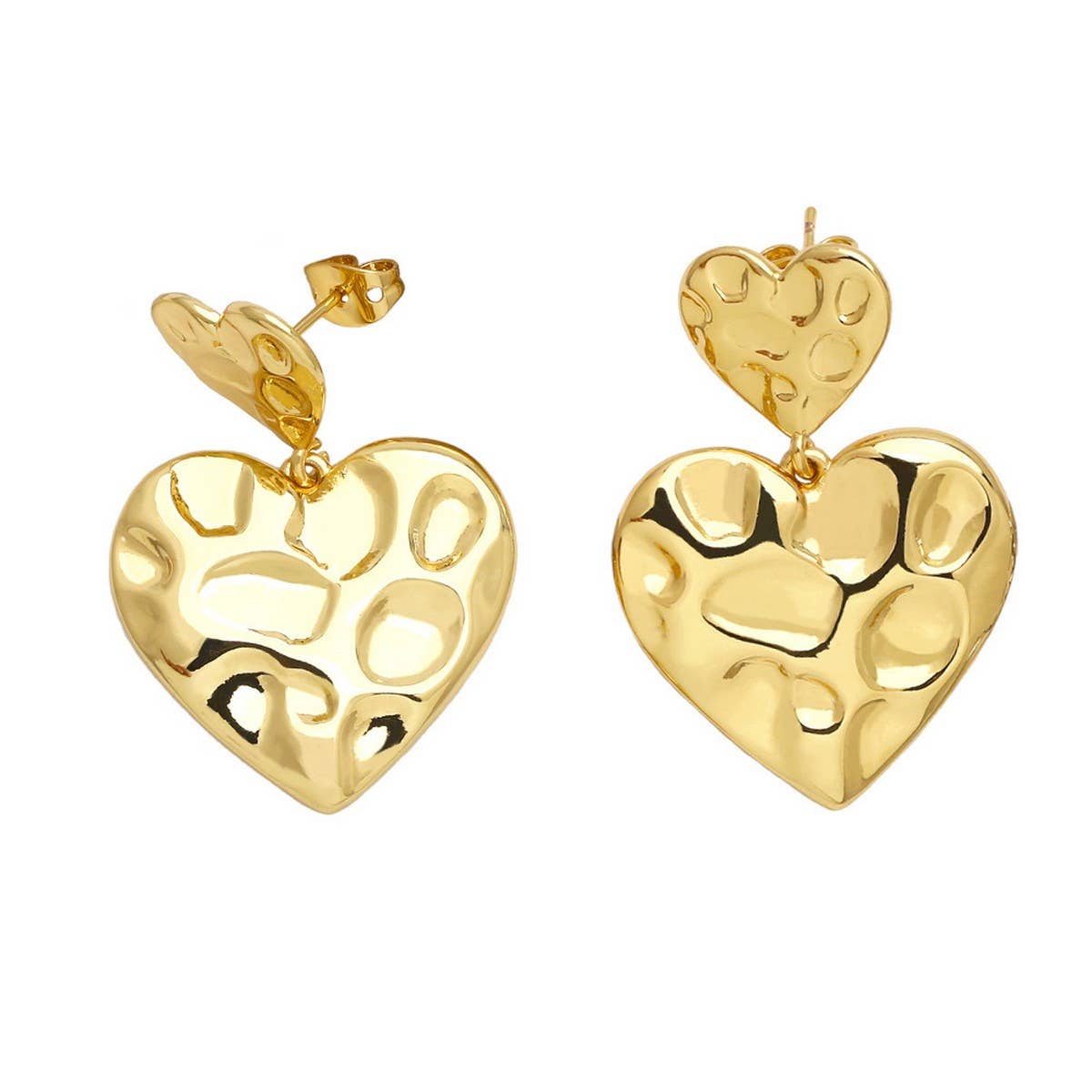 IRREGULAR GOLD PLATED HEART SHAPED PENDANT EARRING_CWAJE1027