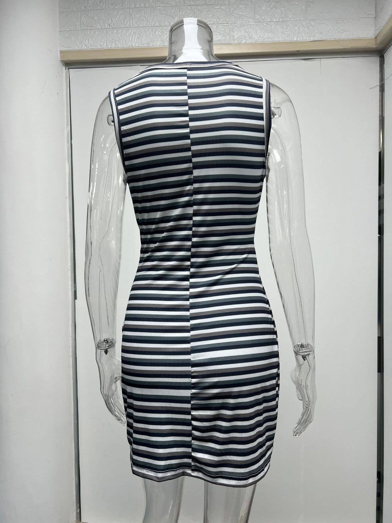 Striped Cutout Knotted Sleeveless Crop Top Dress