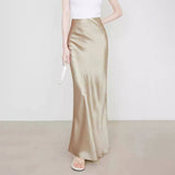 SATIN SKIRT HIGH WAIST ELASTIC PATTERN LONG SKIRT_CWBSS0384