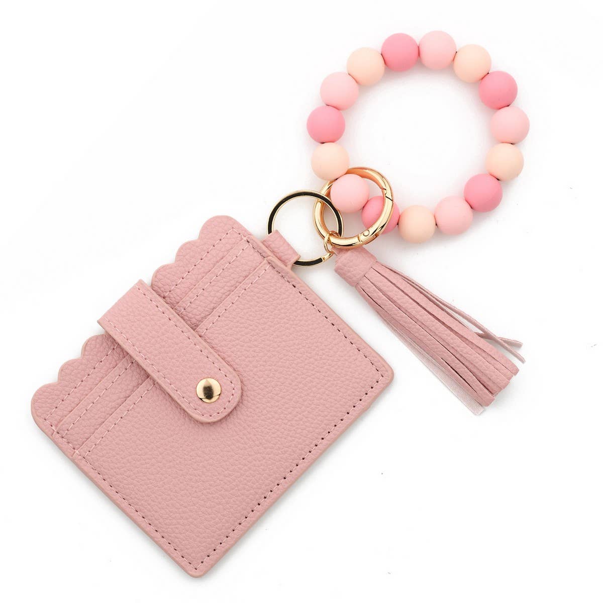 SOLID COLOR PU WALLET WITH BEAD BRACELET KEYCHAIN_CWAB4959